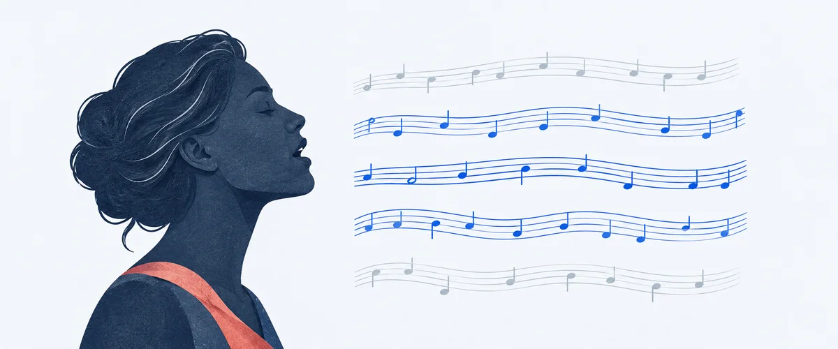 A singing profile beside notes highlighting a comfortable vocal range